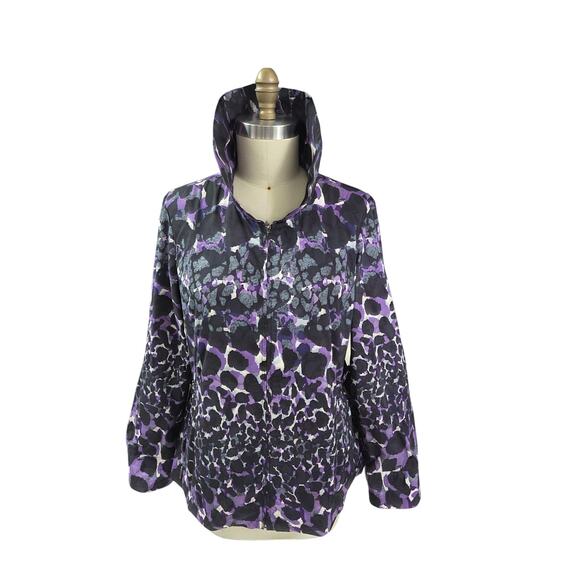 Chico’s Zenergy Purple Print Zip Jacket Size 3 Excellent - Picture 1 of 6